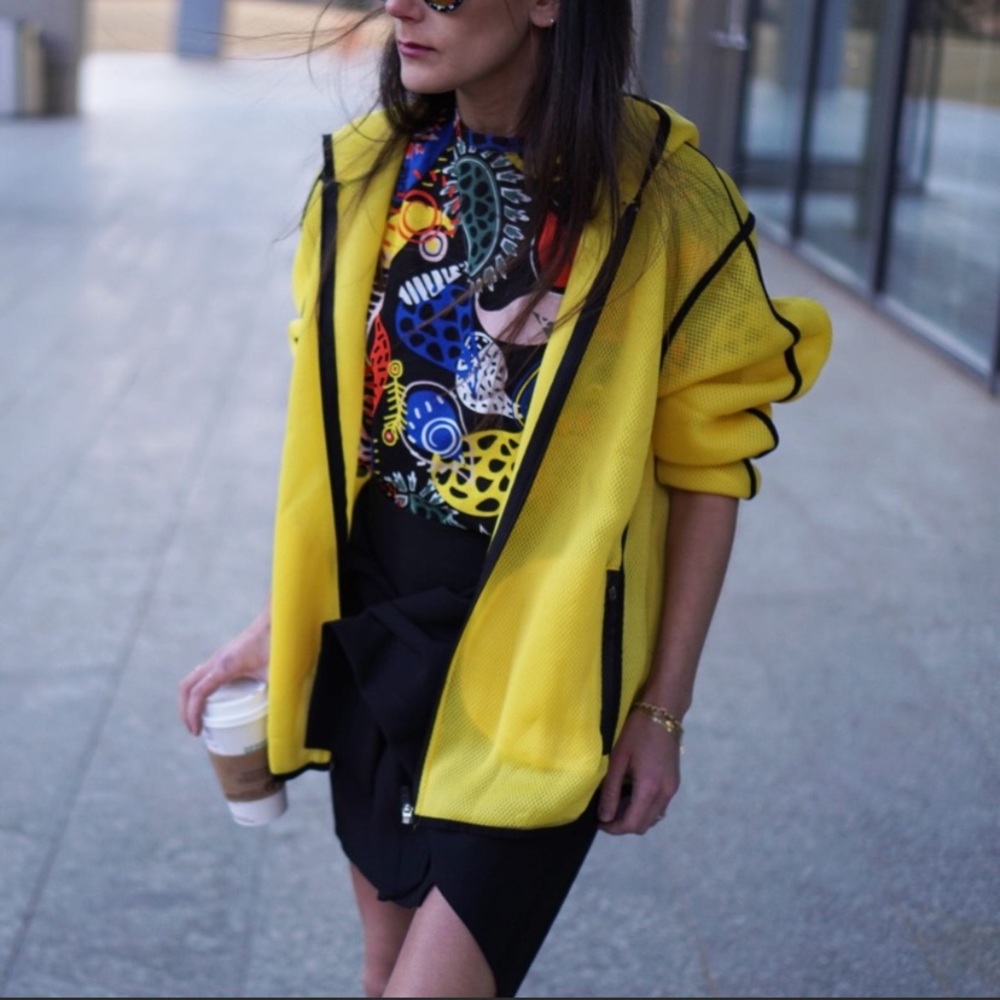 Zara Sport Hooded Yellow Mesh Jacket
